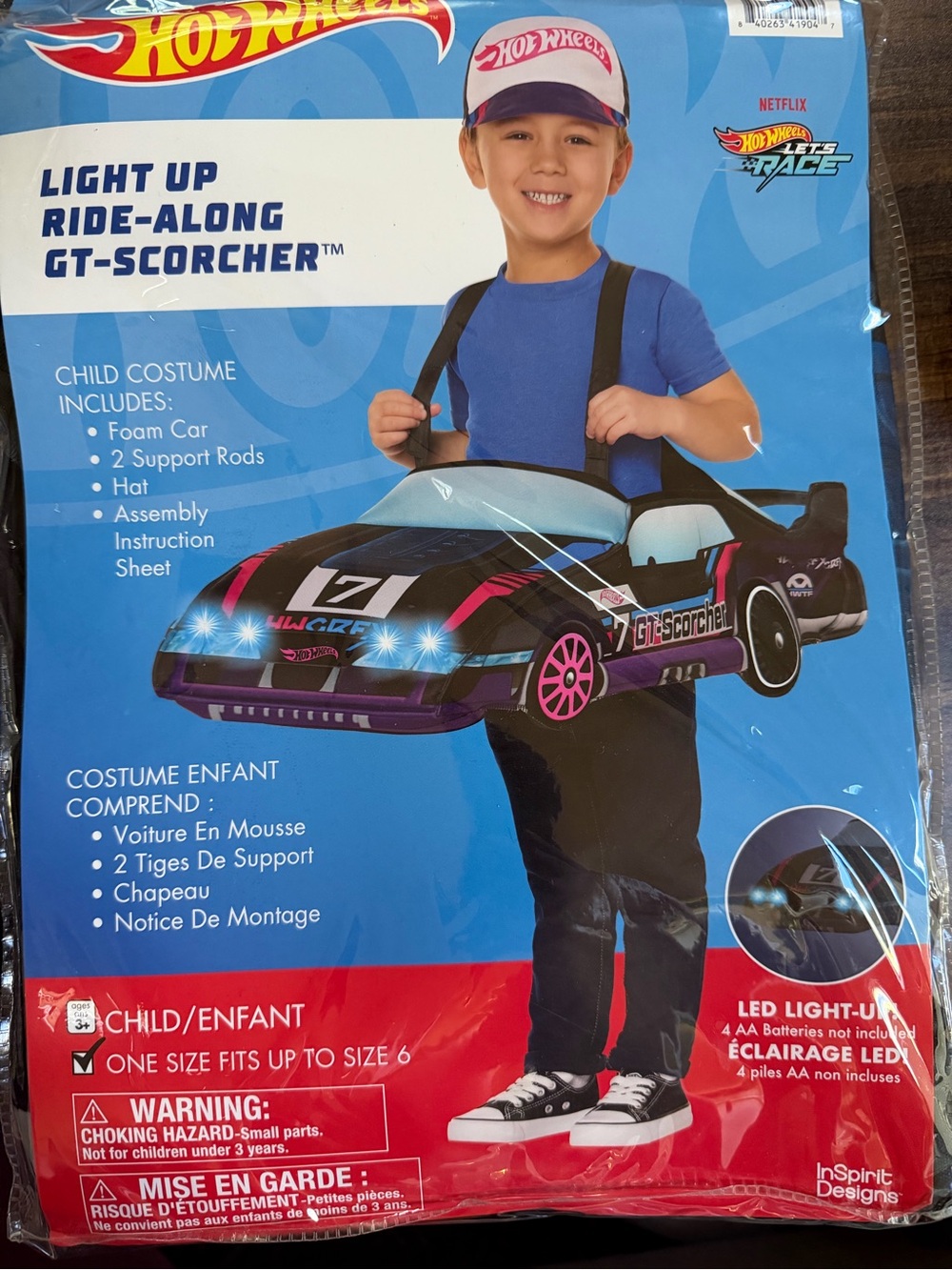 Hot Wheels Light-Up GT-Scorcher Ride-Along Kids Costume - Black & Blue